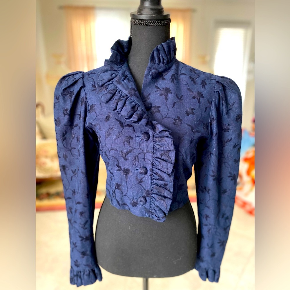Vintage Mutton Sleeve Embroidered Ruffle Top - Picture 4 of 4